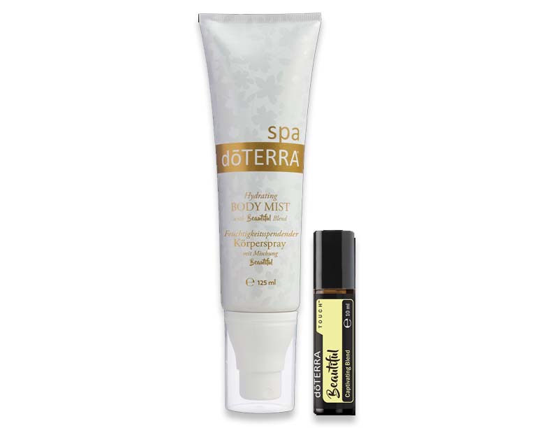A doTERRA Határtalan szépség termékduó a doTERRA Spa hidratáló testpermet és a Beautiful Touch illóolaj‑keverék kombinációja ami hidratálja a bőrt.